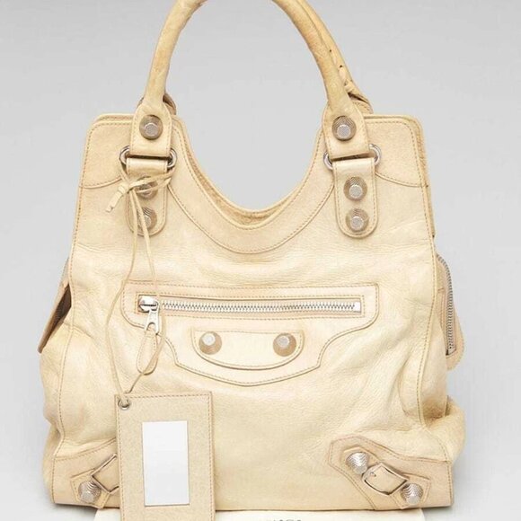 Balenciaga Sahara Lambskin Leather Giant 21 Silver Brief Bag - Picture 1 of 12